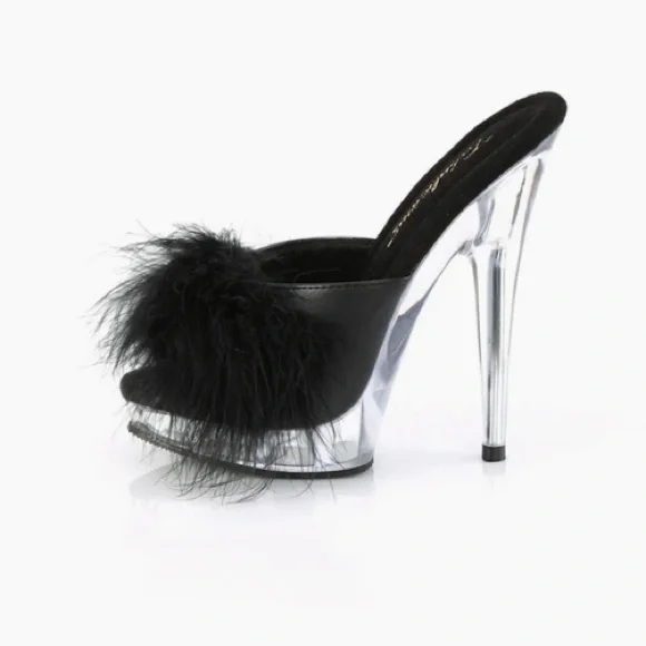 New Fabulicious Sultry Platform Marabou Heel Sultry-601F black & clear sz 9 - Picture 5 of 11